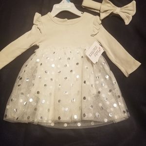 Baby dress long sleeves with organza skirt with matching headband.